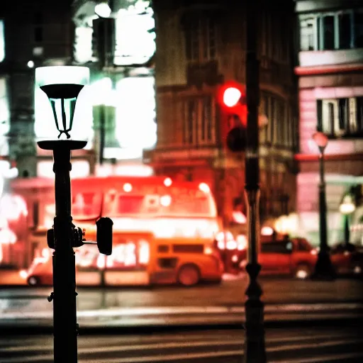 Image similar to Man drinking alcohol on a traffic light in the square city square, red light, atmospheric, 35mm movie, photo real, cinematic,