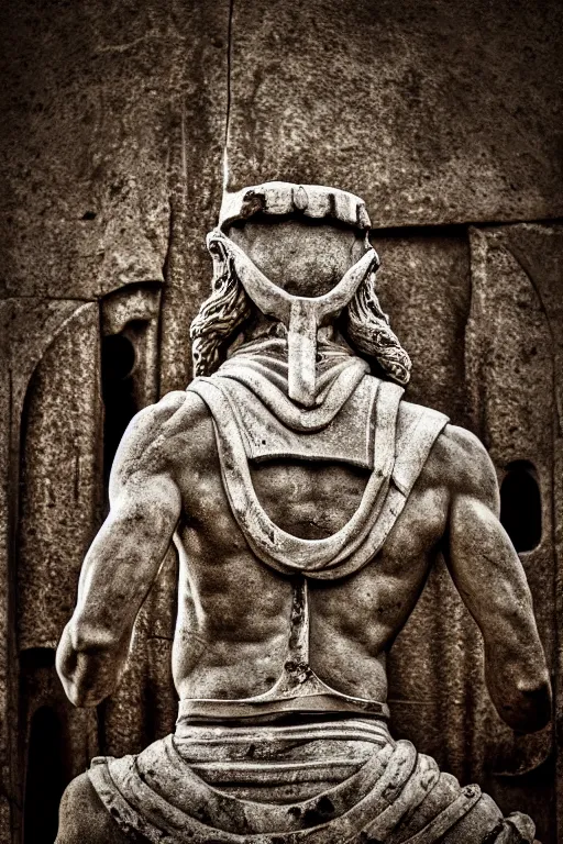 Prompt: photo of the ancient statue of biker, symmetrical, cinematic, real dlsr photography, sharp focus, 4 k, ultra hd, sense of awe, archeology journal cover