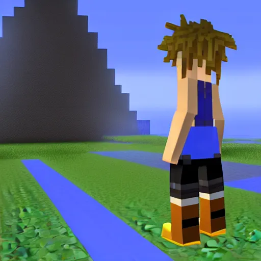 Image similar to sora, from kingdom hearts, as a reinterpretation made by minecraft