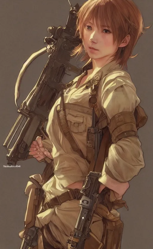 Image similar to final fantansy 1 1, portrait of soldier girl, anime style, short hair, hair down, symmetrical facial features, from old mmorpg, hyper realistic, d & d, rule of thirds, extreme detail, detailed drawing, artstation, by alphonse mucha, greg rutkowski, sharp focus, backlit