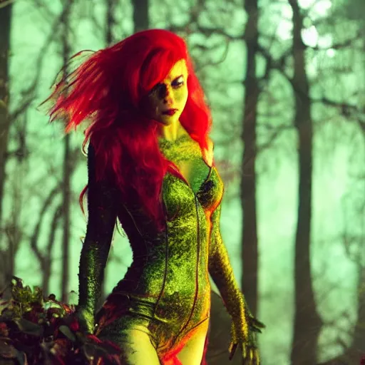 Image similar to stunning awe inspiring meagan fox as poison ivy, movie still 8 k hdr atmospheric lighting