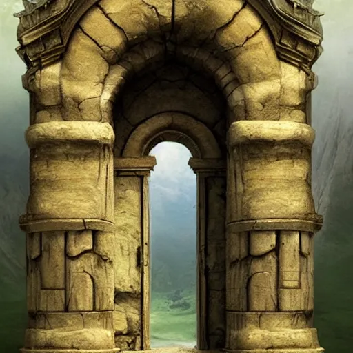 Image similar to beautiful matte painting of the grand ancient stone door, fantasy, sharp focus