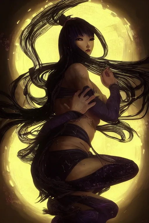 Prompt: beautiful mystery and gorgerous and black magic and stunning female ninja by video game ninja gaiden portrait+smoky eyes+light flowing hair, in mudra and firefly night ruin tokyo temple, ultradetail face, art and illustration by tian zi and craig mullins and WLOP and alphonse mucha, dynamic light, ssci-fi, fantasy, intricate complexity, fantasy world concept, watermark, blurry, hyperrealism 8k