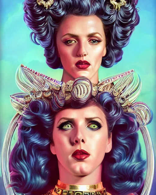 Prompt: portrait of glamor greek goddess | angela merkel | wearing spike collar | ( ( mustache toothbrush ) ) hair | circus background | highly detailed | very intricate | professional model | cinematic lighting | painted by donato giancola and mandy jurgens and charlie bowater | bold colors, artdeco, art deco synthwave anime aesthestic, 8 0 s nostalgia | artstation