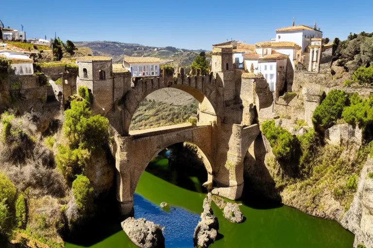 Prompt: a photo of the bridge at ronda, spain, award winning photograph 4 k hd