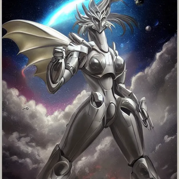 Image similar to giant stunning goddess shot, galactic sized beautiful hot anthropomorphic robot mecha female dragon, floating alone in space, larger than the planet, holding the earth, the earth a mere marble in her hand, detailed sleek silver armor, sharp claws, epic proportions, epic scale, highly detailed digital art, sci fi, furry art, macro art, dragon art, goddess art, warframe fanart, destiny fanart, anthro, furry, giantess, macro, furaffinity, deviantart, 8k 3D realism