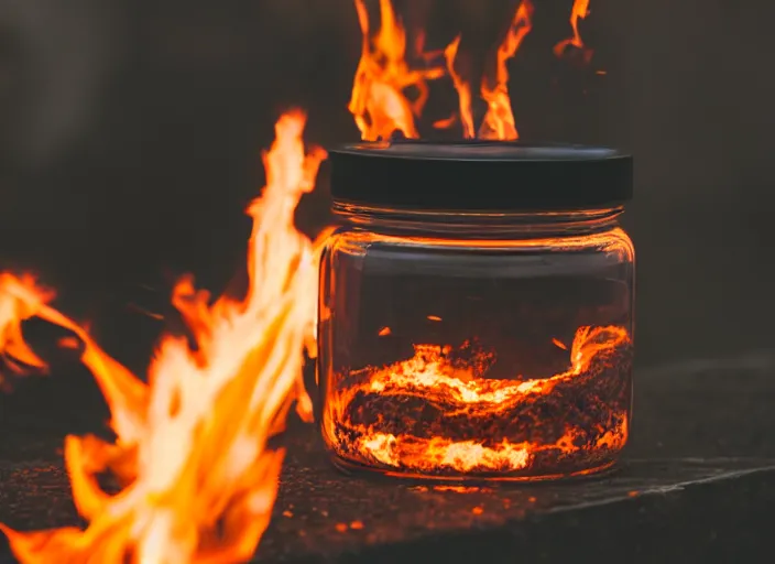 Image similar to dslr photograph of a jar filled with fire, 8 5 mm f 1. 8