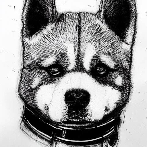 Image similar to pen sketch of a shiba inu as the terminator