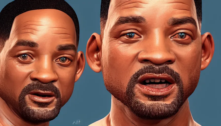 Image similar to hand painted bust of will smith, white background, hyperdetailed, artstation, cgsociety, 8 k