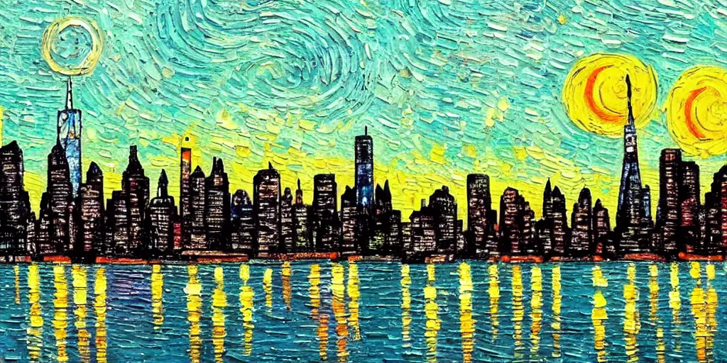 Prompt: new york city skyline painted in the style of vincent van gogh