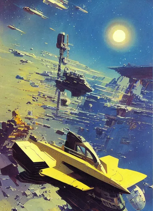 Image similar to spacious bg. minimalistic piece. simplified environment. lonely cosmos. single ship as main subject. masterpiece book cover illustration by the great famous sci - fi artist john berkey.