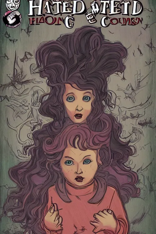 Image similar to haunted doll comic cover, four - color process