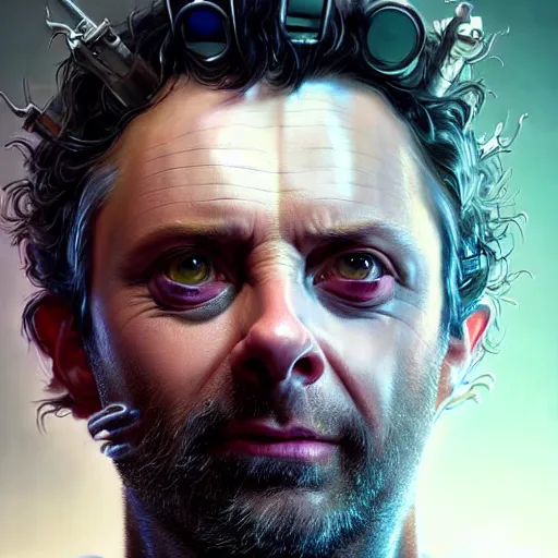 Prompt: portrait painting of a cyberpunk orc surgeon badass michael sheen, ultra realistic, concept art, intricate details, eerie, highly detailed, photorealistic, octane render, 8 k, unreal engine. art by artgerm and greg rutkowski and charlie bowater and magali villeneuve and alphonse mucha