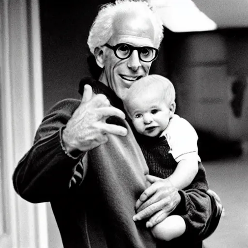 Prompt: Ted danson holding Larry David as a baby