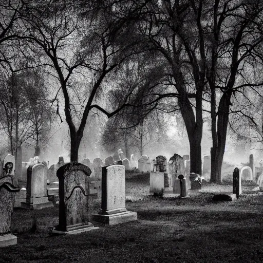 Prompt: haunted cemetery, dark, found footage, black and white, high resolution