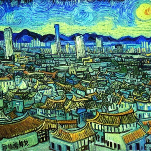 Prompt: Shang Hai city painted by vincent van gogh