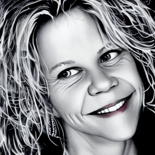 Image similar to Meg Ryan in the style of Alex Gray