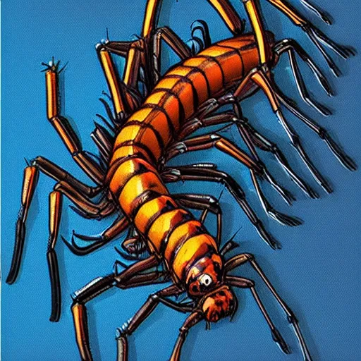 Prompt: centipede and spider mutant animal