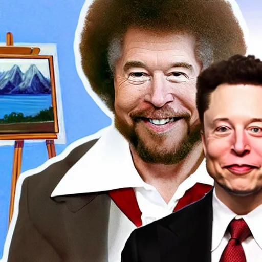 Image similar to bob ross painting a picture of elon musk