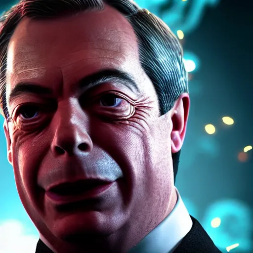 Image similar to nigel farage in mortal kombat, splash art, movie still, detailed face, cinematic lighting, dramatic, octane render, long lens, shallow depth of field, bokeh, anamorphic lens flare, 8 k, hyper detailed, 3 5 mm film grain