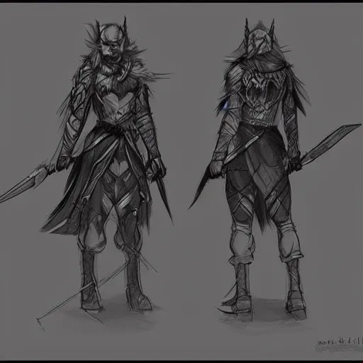 Prompt: sketch character design concept art, a stealthy warrior, fantasy, digital art trending on artstation