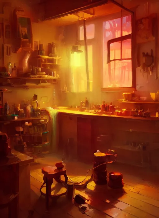 Image similar to beautiful interior of a cozy woodworker shop, james gilleard, delphin enjolras, goro fujita, makoto shinkai, paul lehr, exquisite lighting, octane render, very coherent, trending on artstation