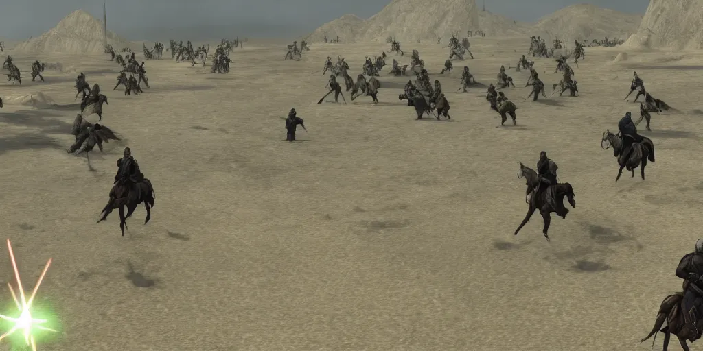 Image similar to mount and blade star wars screenshot riding into battle