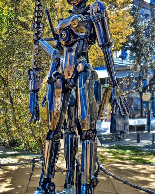 Prompt: sculpture of female angel with solarpunk mecha humanoid robotic parts with bright led lights, pudica pose gesture, by renoir, ultra - realistic and intricate, hdr 8 k