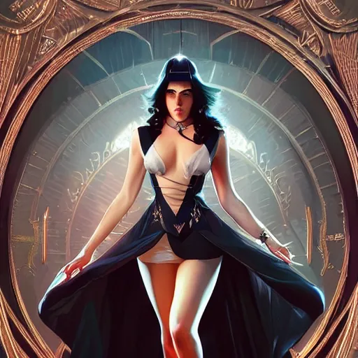 Prompt: full figure ultra realistic illustration, dua lipa as zatanna, intricate, elegant, highly detailed, digital painting, artstation, concept art, smooth, sharp focus, illustration, art by artgerm and greg rutkowski and alphonse mucha