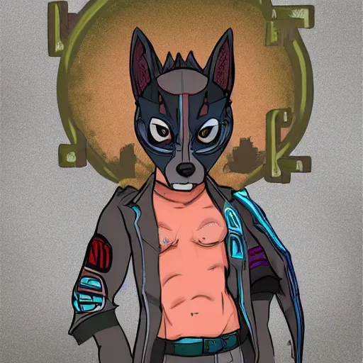 Image similar to beautiful commission digital art portrait commission of an androgynous furry anthro wolf wearing punk clothes in the streets of a cyberpunk city. neon signs. made by zaush, rick griffin, tessgarman, angiewolf, miles df, smileeeeeee, ethrk, fa, furraffinity