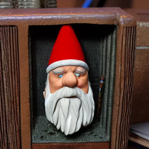 Prompt: a gnome from EverQuest who is sitting behind a desk and very disappointed