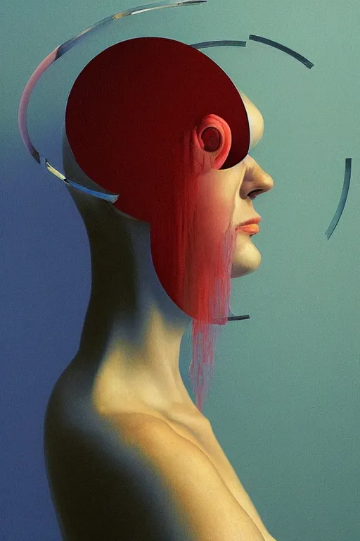 Image similar to woman wearing oculus and digital glitch head edward hopper and james gilleard, zdzislaw beksisnski, higly detailed