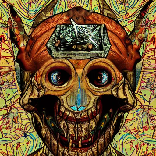 Image similar to portre of an autistic demon on acid, masonic and kabalistic symbols in background, digital art, 8k, delicate details