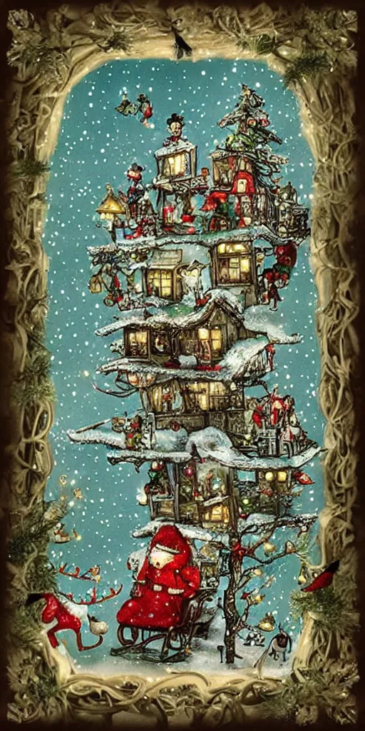 Image similar to a vintage christmas scene by alexander jansson and where's waldo