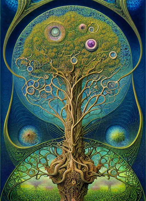 Image similar to tree of life by roger dean and andrew ferez, art forms of nature by ernst haeckel, divine chaos engine, symbolist, visionary, art nouveau, botanical fractal structures, organic, detailed, realistic, surreality