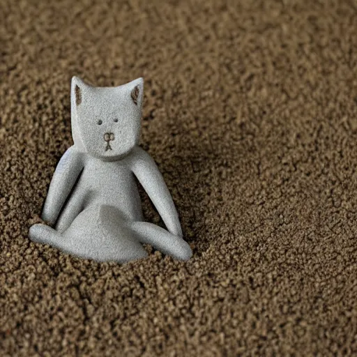 Image similar to gray clay figure cat with fishbone in wheat field