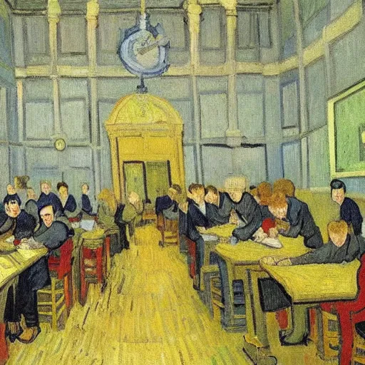 Prompt: cardiff university, admissions, a level exam results, by van gogh