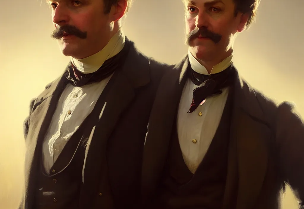 Image similar to portrait of a victorian politician, wearing a waistcoat, victorian, high detail, well lit, volumetric, godrays, vivid, trending on artstation, digital painting by jordan grimmer, art greg rutkowski