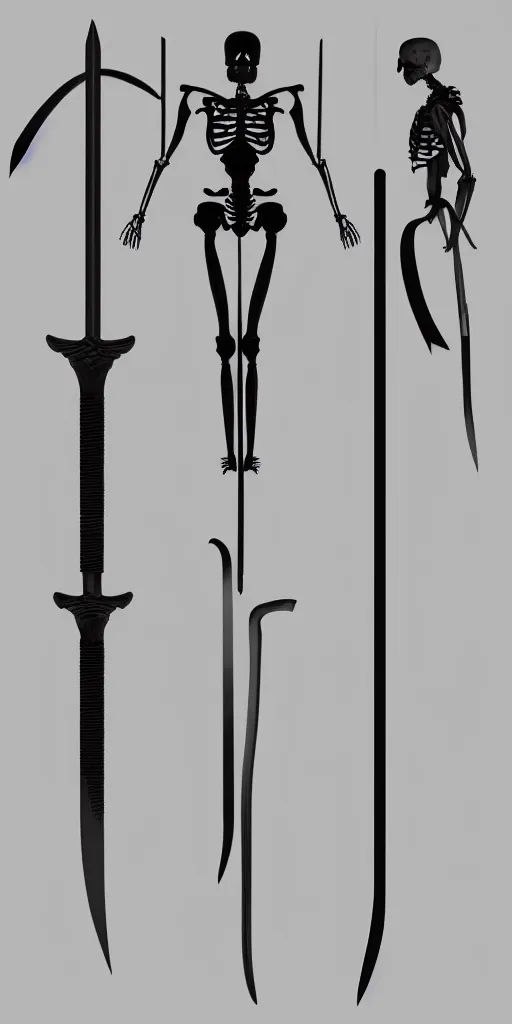 Image similar to long sword, black skeleton sword guard, orthographic. studio lighting, photorealistic