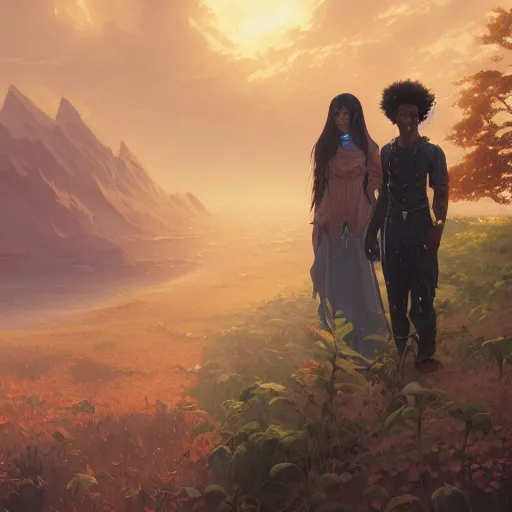 Image similar to highly detailed portrait of black love, stephen bliss, unreal engine, fantasy art by greg rutkowski, loish, rhads, ferdinand knab, makoto shinkai and lois van baarle, ilya kuvshinov, rossdraws, tom bagshaw, global illumination, radiant light, detailed and intricate environment