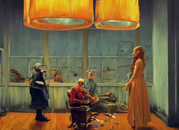 Prompt: dreamscape in a jar, gorgeous lighting, highly detailed, by francis bacon, surreal, norman rockwell and james jean, greg hildebrandt, scene from the movie forest gump, triadic color scheme, by greg rutkowski, in the style of francis bacon and syd mead and edward hopper and beksinski, dark surrealism, lucas films