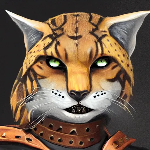 Image similar to d & d style portrait, tabaxi male in studded leather.