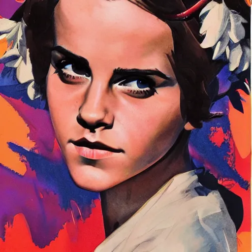 Image similar to detailed details photorealistic emma watson wearing devil horn headband in the style of bob peak and alex ross, gouache and wash paints color, detailed details facial and body and human and environments and proportionate, detailed 5 k details.