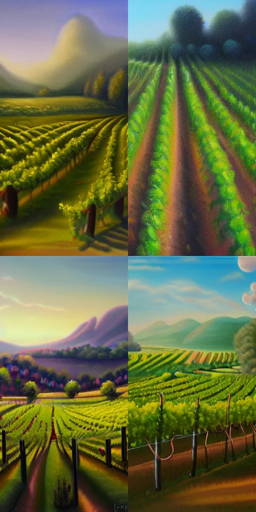 Image similar to trending on artstation, an idyllic vineyard, oil on canvas, matte painting