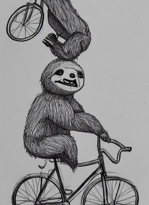 Image similar to drawing of a sloth urban outfitters style riding a bike going to the beach