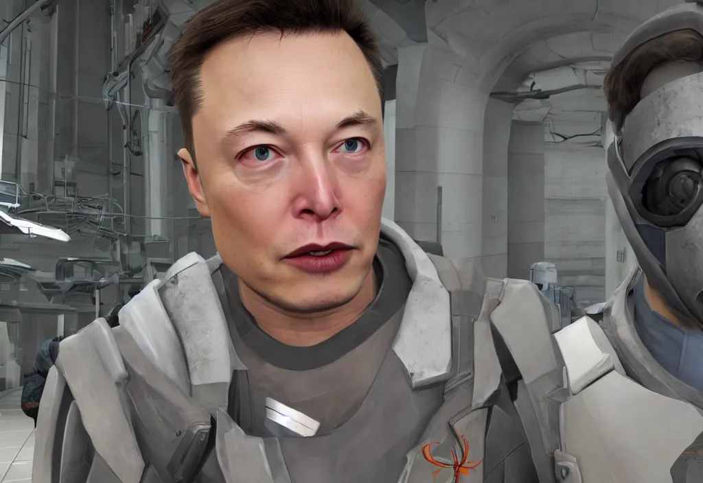 Prompt: elon musk in half life, elon musk in the video game half life, gameplay screenshot, close up, 3 d rendering. unreal engine. amazing likeness. very detailed.