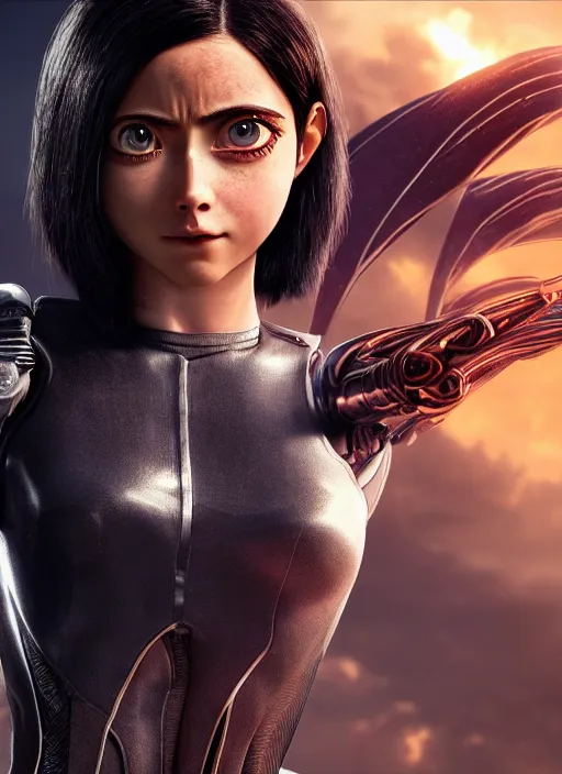 Image similar to Alita Battle Angel, digital animation, trending on artstation, full body portrait, hyper realistic render, 8k