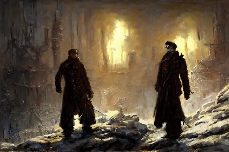 Image similar to frostpunk, painting by gaston bussiere, craig mullins, j. c. leyendecker, tom of finland