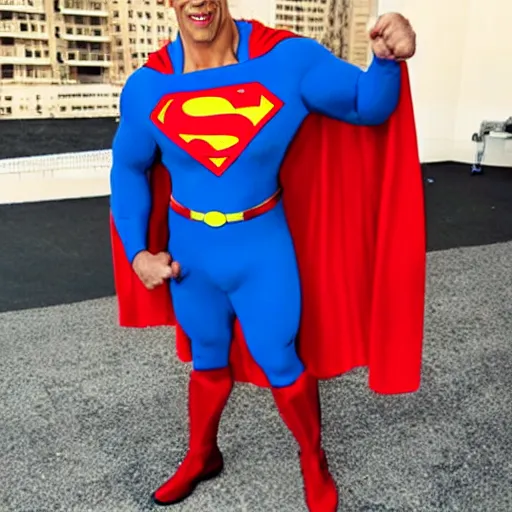 Prompt: the rock in a Superman costume