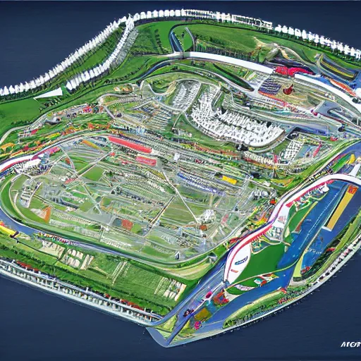 Prompt: a realistic detailed photo of a f 1 race circuit map